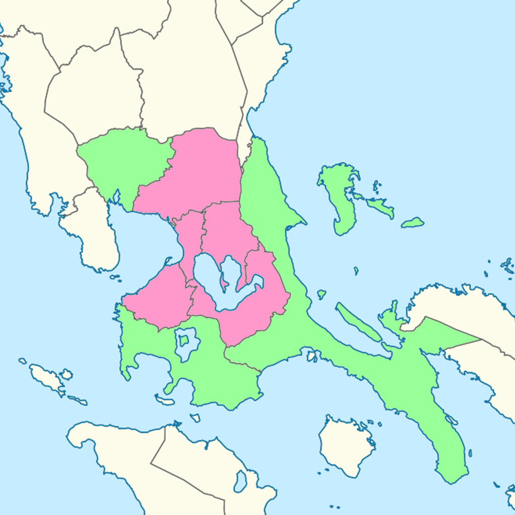 Area of operation of Pride Cares. Initial areas shaded in pink (Greater Manila Area). Possible extension of response shaded in green (Pampanga, Quezon, Batangas).